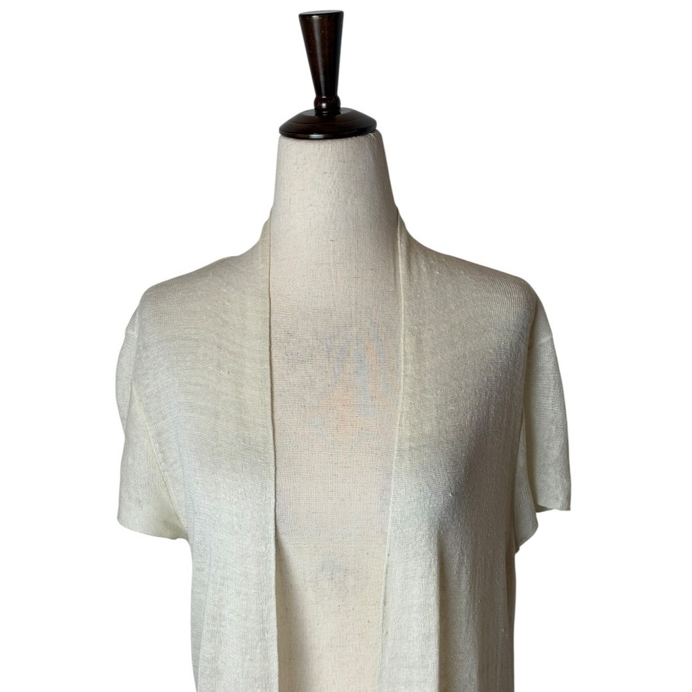 Eileen Fisher‎ Sweater Women Medium Ivory Hemp Blend Open Front Cardigan Mature - Picture 4 of 9